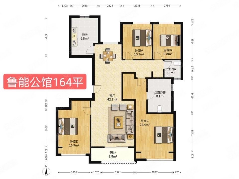 鲁能公馆160平不临路350万带两个车位单价2万满两年