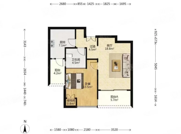 瑞泰里1室2厅1卫95.5㎡南北603.6万