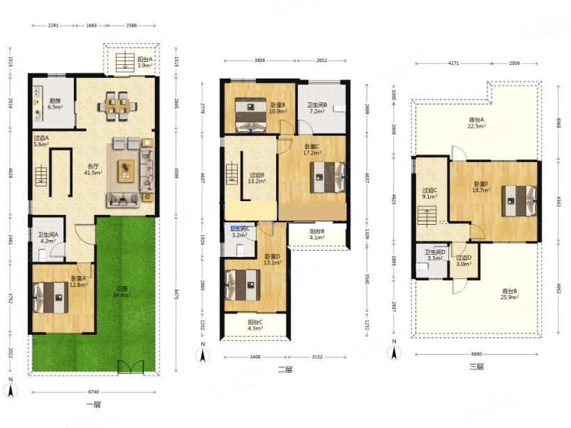 绿岛花园毛坯别墅5室3卫边户有美景