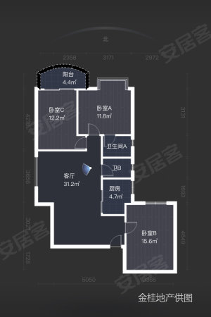 金桂园3室2厅2卫111.9㎡南北425万