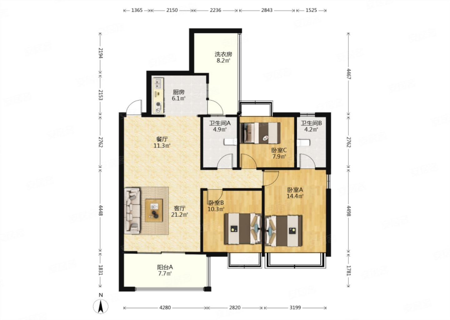 阳光100城中万达旁 丹桂苑 精装三房 双阳台 有钥
