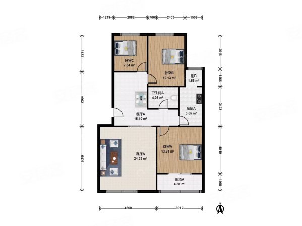 建西苑北里3室2厅1卫112.16㎡南北845万