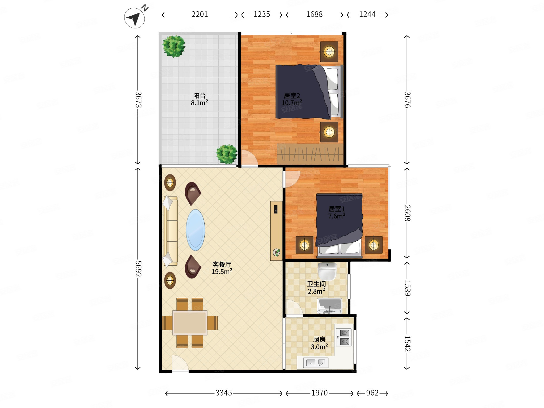 宝中 鸿荣源品质小区 西岸观邸 客厅正出阳台 低总价2房