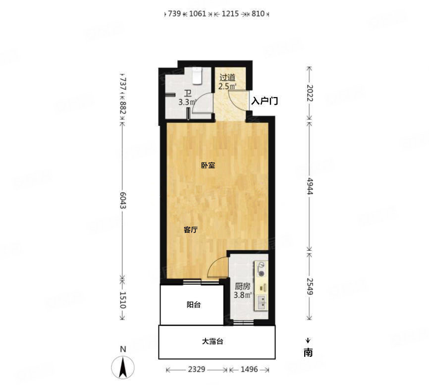 南苑国际1室1厅1卫49.4㎡南北153万