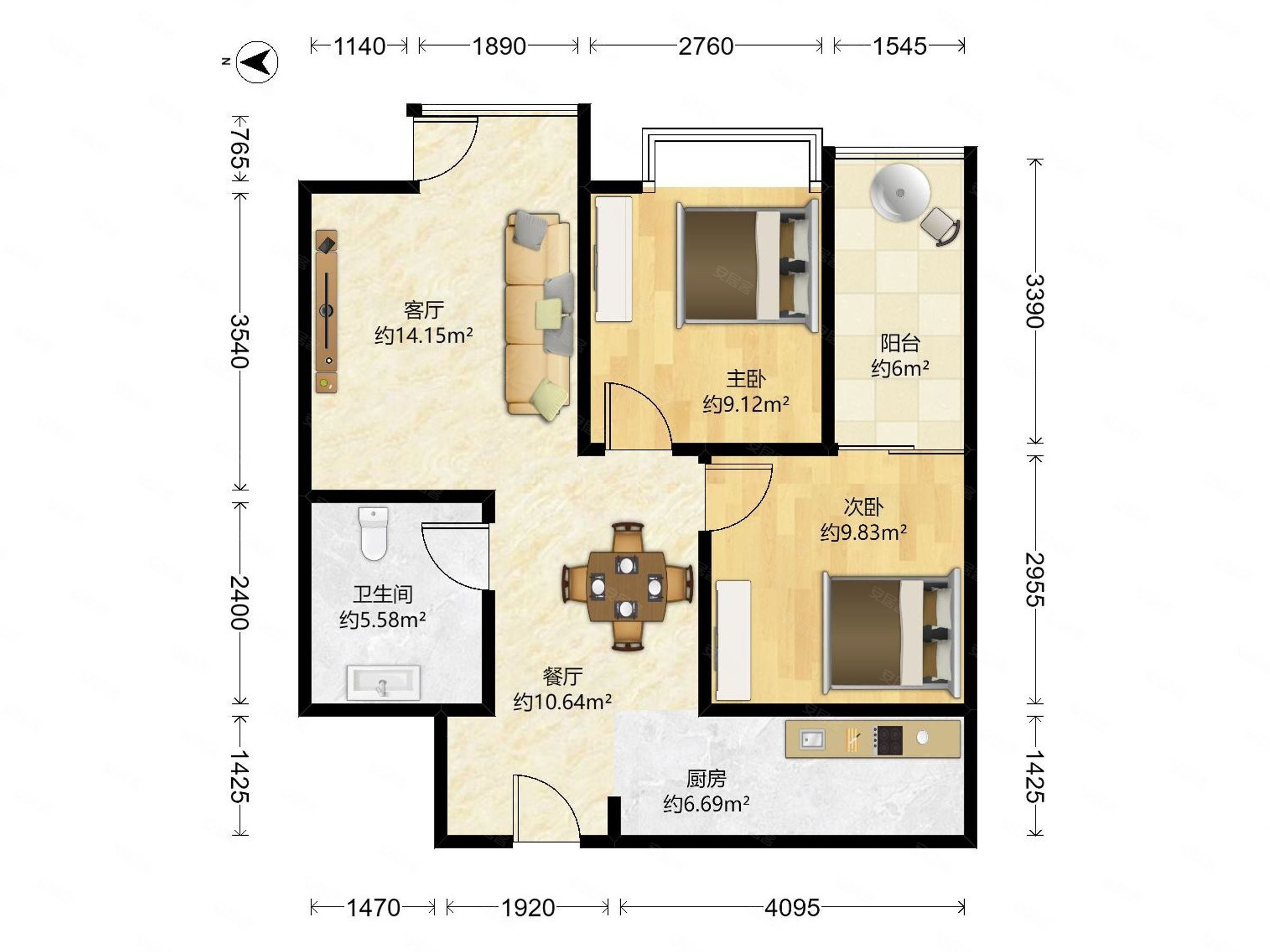 高新区城南宜家板块 有小户型两室两厅一卫,全新装修带家具家电,英祥