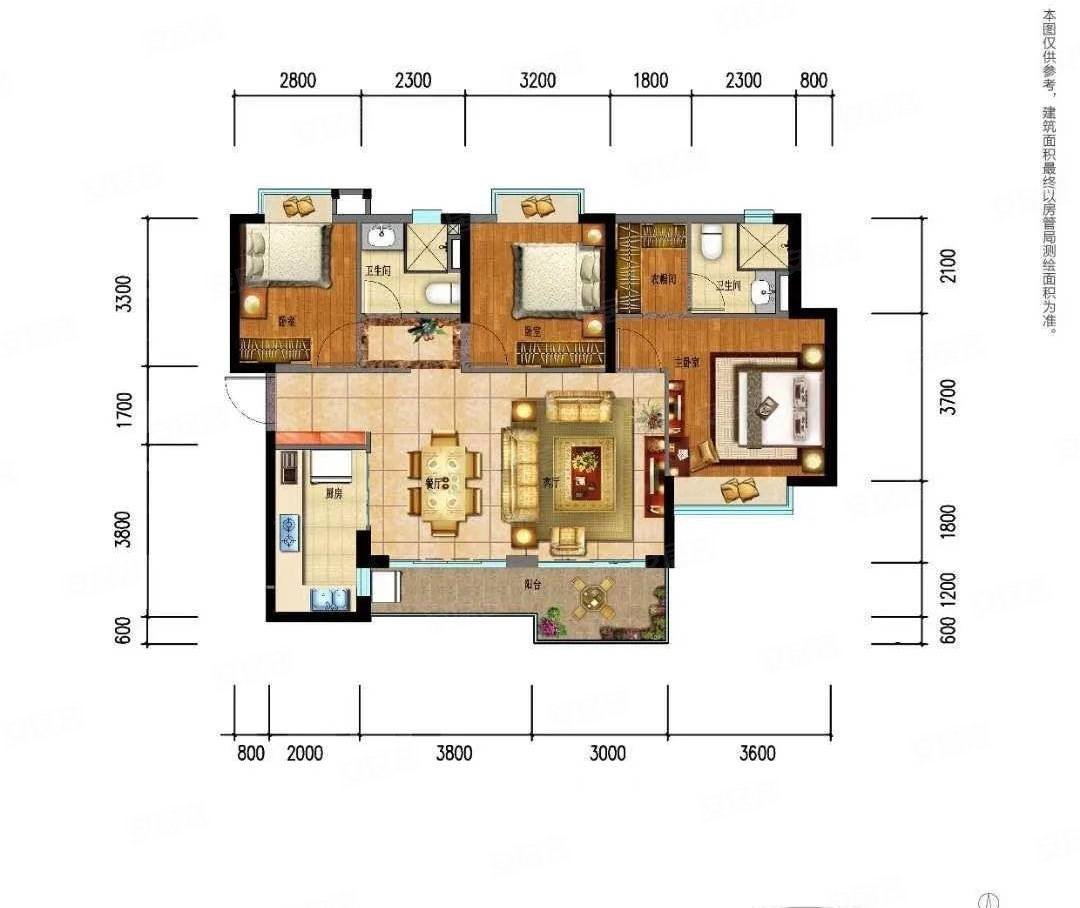 恒大金碧天下博雅苑3室2厅2卫126.91㎡南北54.6万