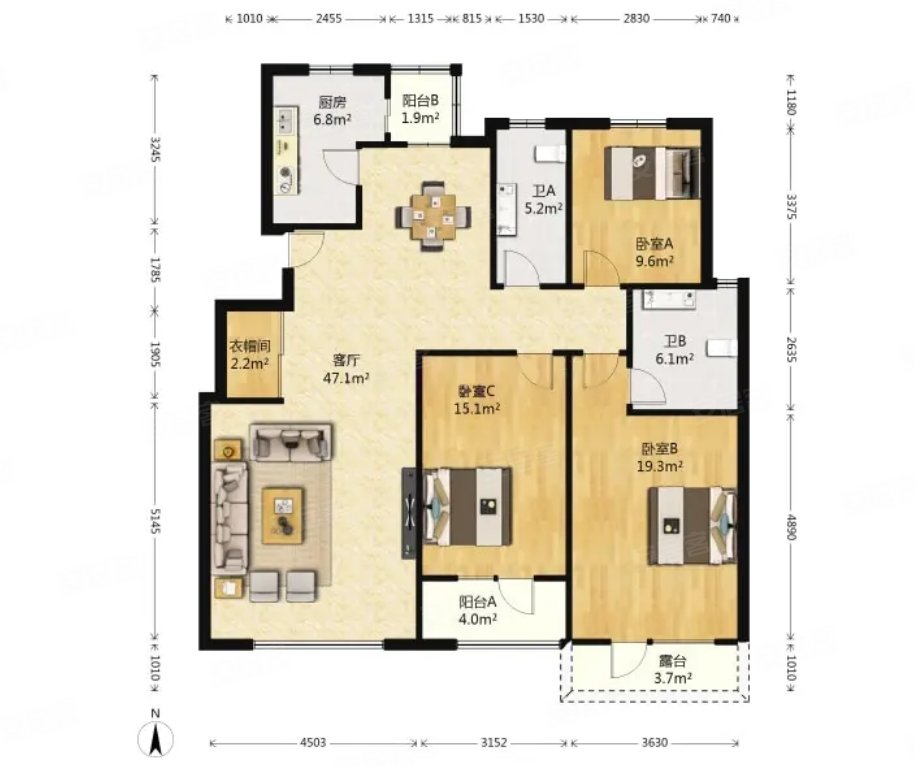 新加坡城(一期)3室2厅2卫156.15㎡南北225万