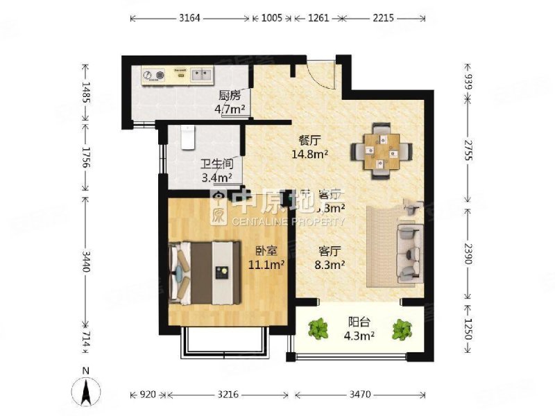 经纬学府阳光家园1室1厅1卫60.49㎡南北280万