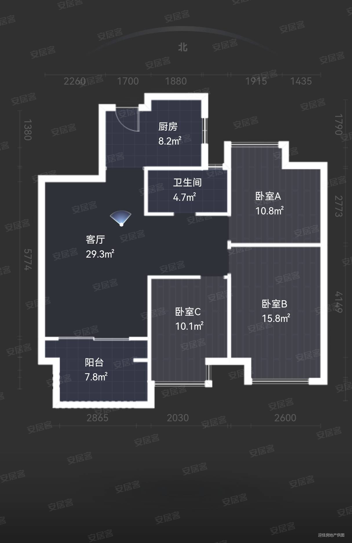 华城新天地3室2厅1卫105㎡南北130万