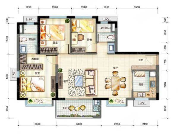可谈20万万科珠江东岸三房两厅赠送全屋家具电器