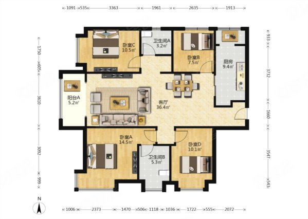 兰亭熙园4室2厅2卫136.09㎡南北136万