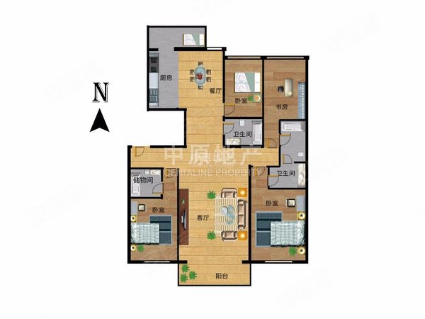 北京海淀五棵松紫金长安紫金长安 4室2厅2卫 主卧朝南 客厅带阳台出租