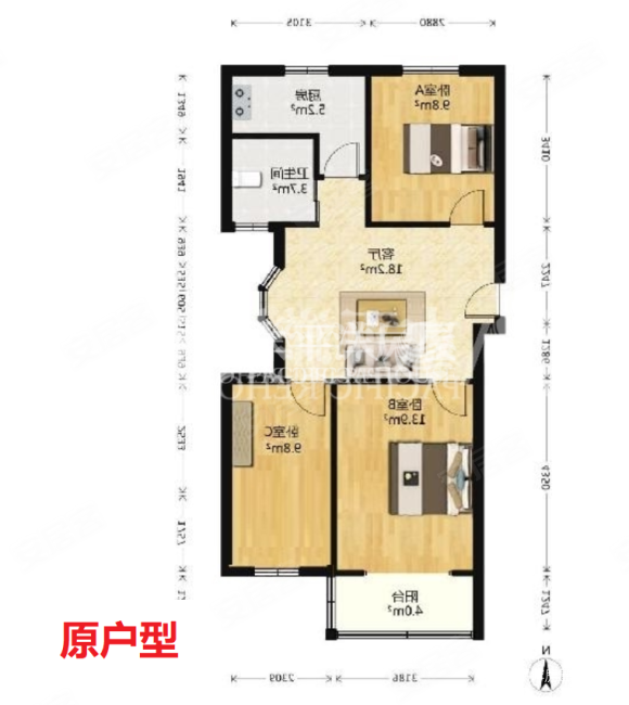 罗阳七村三洲花园3室1厅1卫80.37㎡南418万