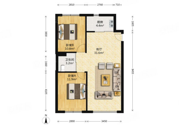 望远人家(A区)2室2厅1卫87㎡南北19万