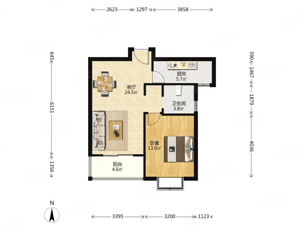 天台别韵 电梯一房户型方正楼层好看房有钥匙 税费各付,天台别韵二手
