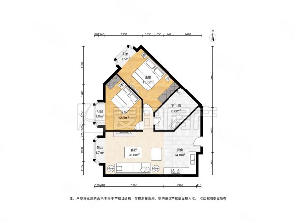 蓝堡国际公寓2室1厅1卫110㎡西南910万