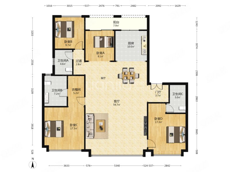 铁yi晓一路之隔绿城芳华苑 大平层四室三卫 一梯一户独立入户