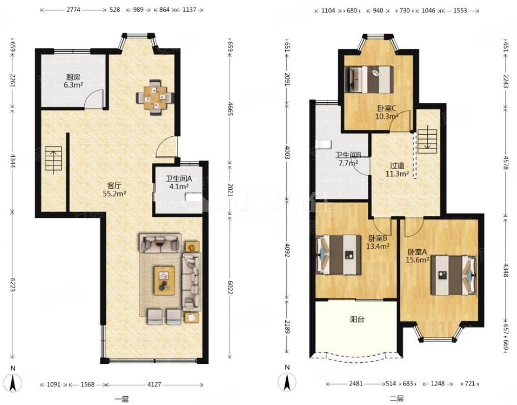新港湾复式中楼层精装大三房可改四