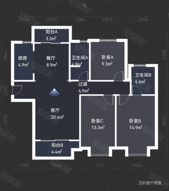 万达天樾3室2厅2卫130㎡南北410万