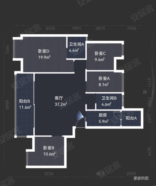 倍特香槟华府二期3室2厅2卫142㎡南北129万