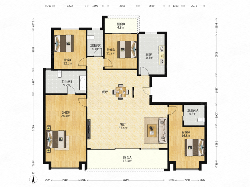 华润置地长沙悦府4室2厅2卫220㎡南北500万