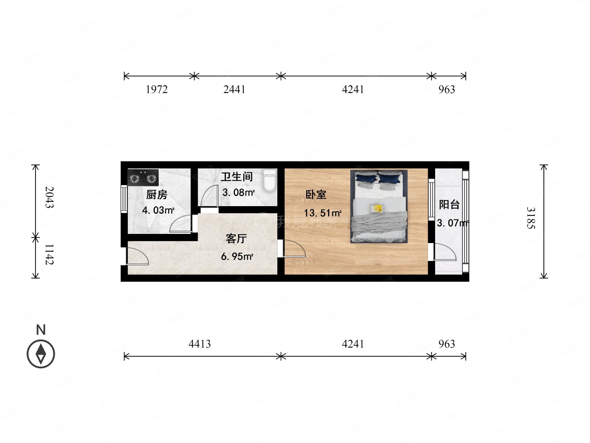 砖角楼北里1室1厅1卫41.58㎡东西275万