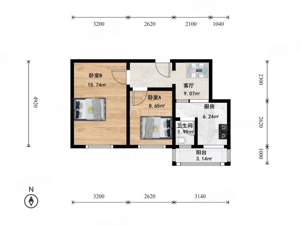 刘家窑南里2室1厅1卫58.2㎡南345万