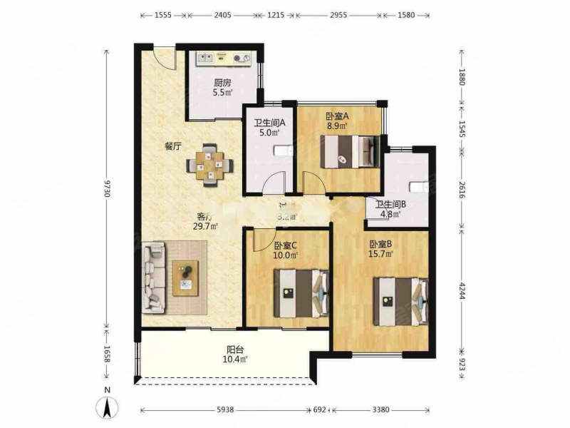 碧桂园玖锦台3室2厅2卫118㎡南北150万