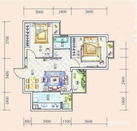 花果园一期2室1厅1卫62.58㎡南北43.8万