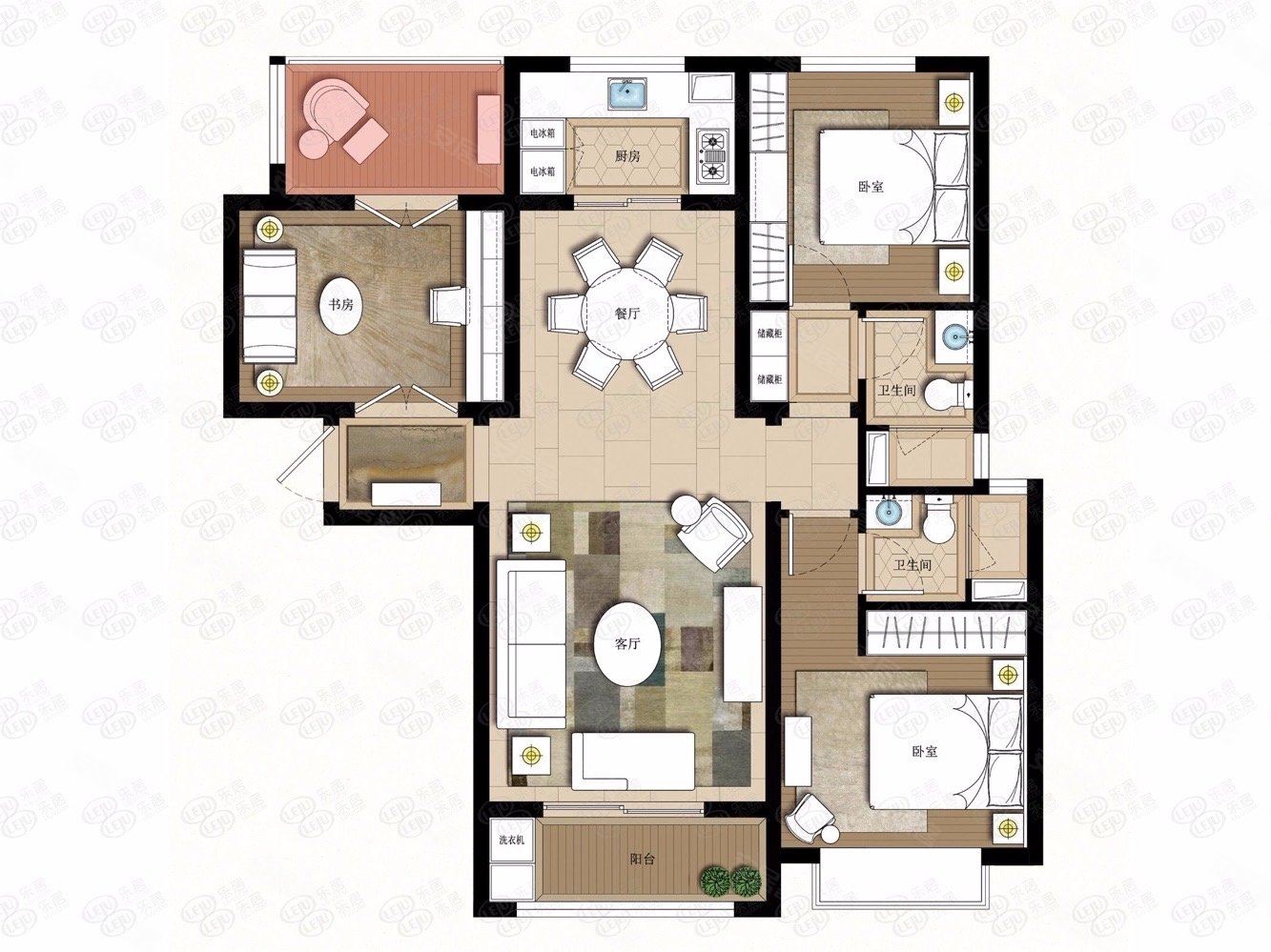 江语城3室2厅2卫105㎡南55万