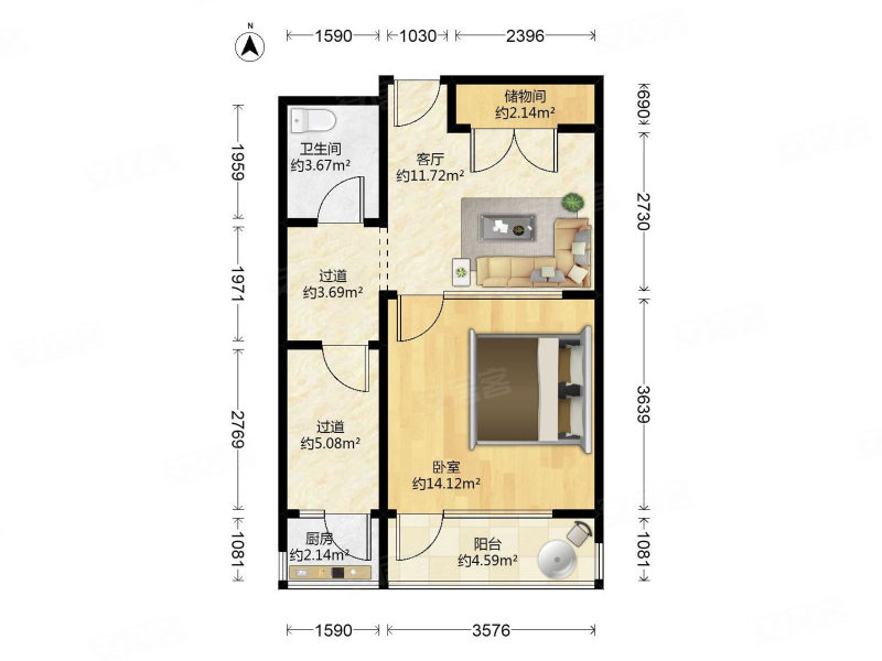 新安里1室1厅1卫53.03㎡南132万