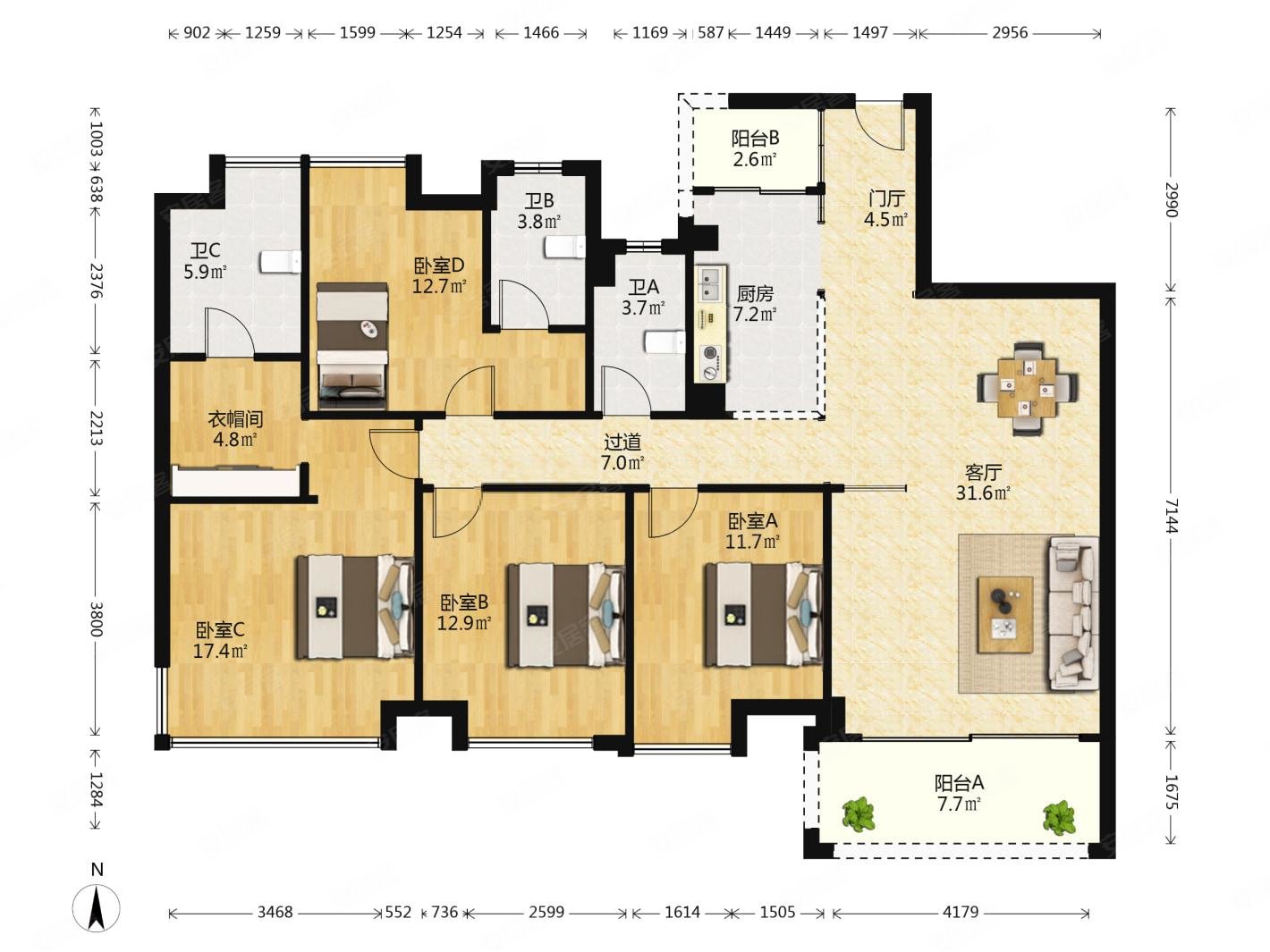 佛奥阳光花园东区4室2厅3卫161.5㎡东南179万