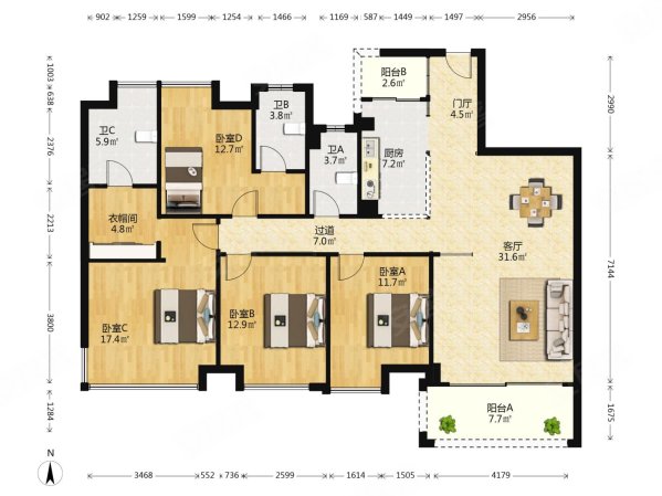 佛奥阳光花园东区4室2厅3卫161.5㎡东南179万