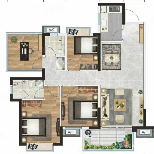 市中心宋都江辰合悦106平四房94万一线江景毛坯现房