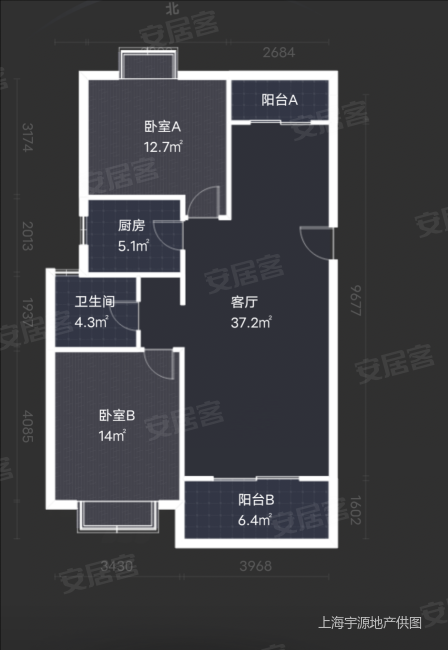 西郊九韵城2室2厅1卫94.44㎡南北375万