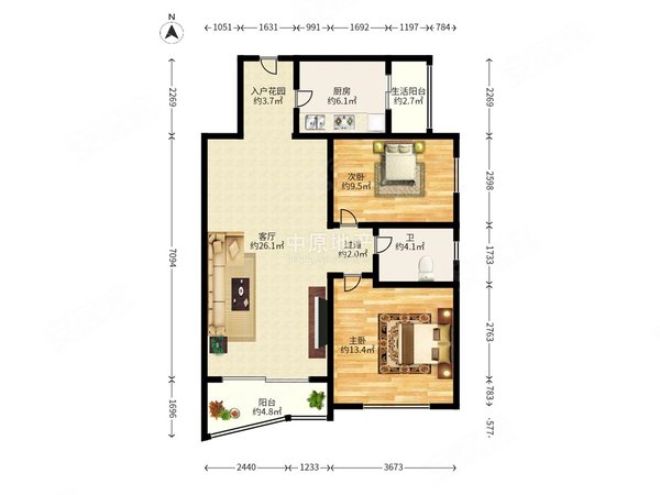 【多图】锦城花园,东风东租房,锦城花园88平方正大两房 东南靓向 高层
