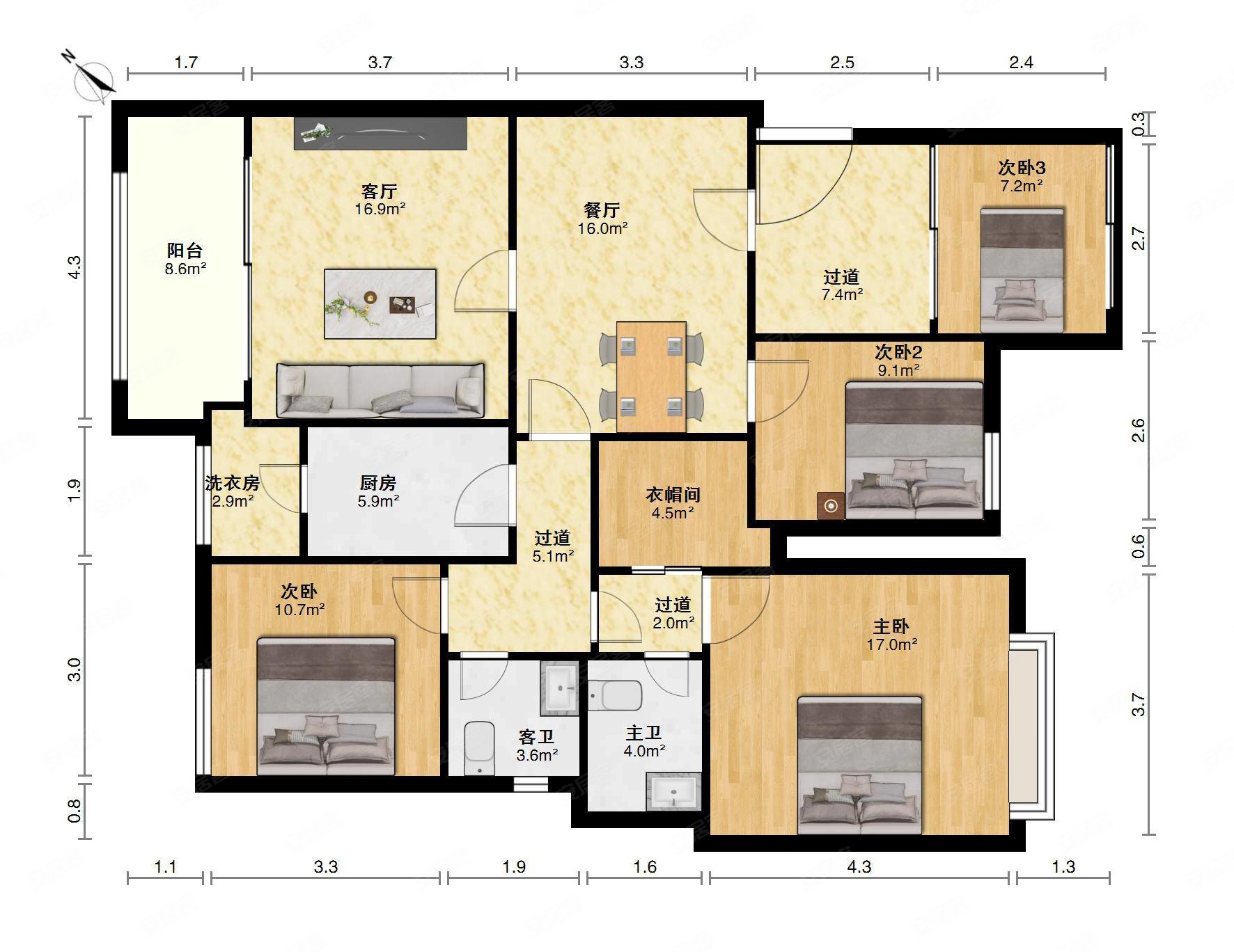 桂林国奥城3室2厅2卫115㎡南北86万