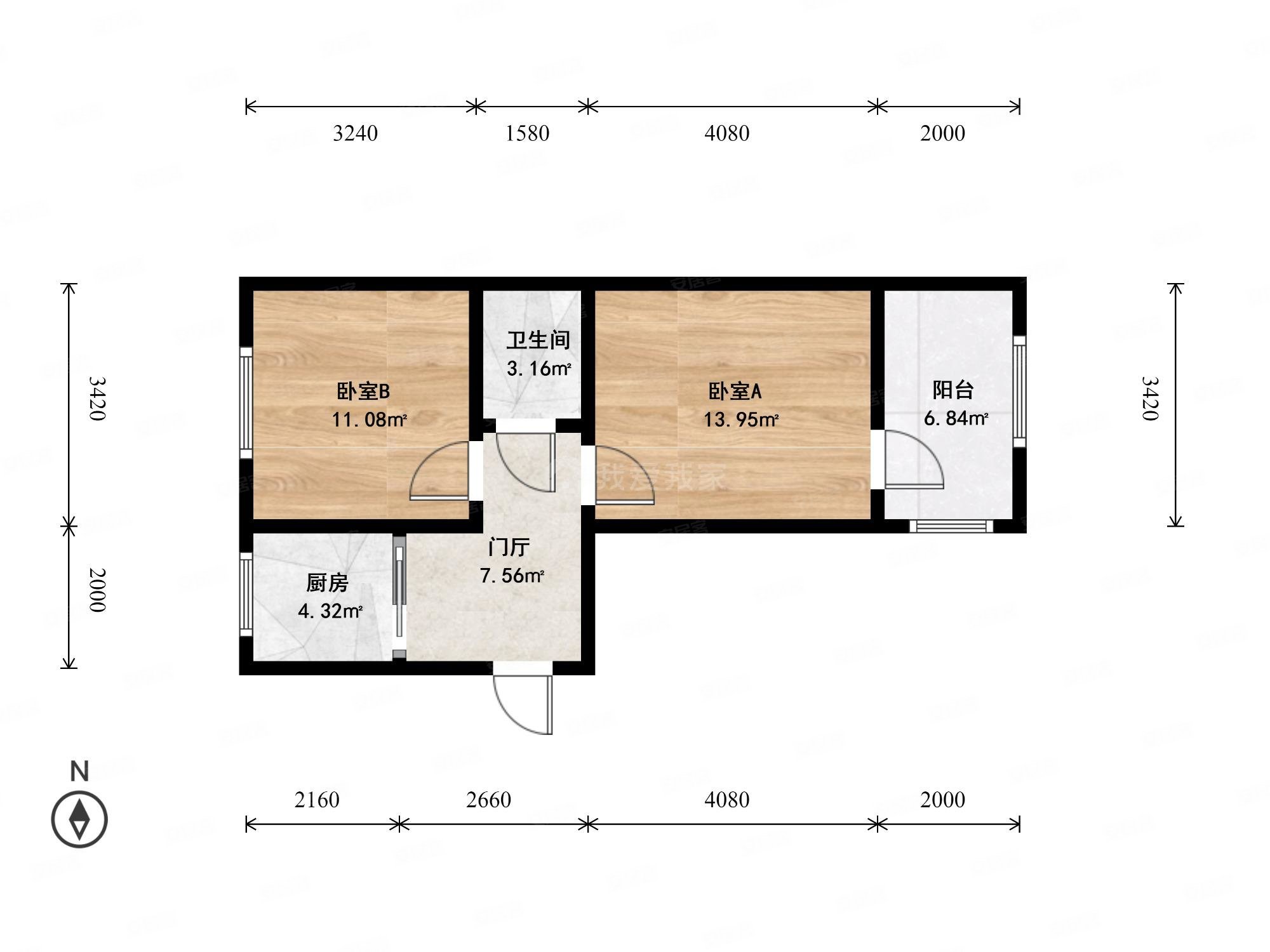 迎风四里2室1厅1卫58.27㎡东西72万