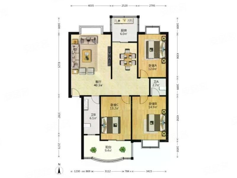 清华园  2楼2楼   三室精装满两年 价位可刀