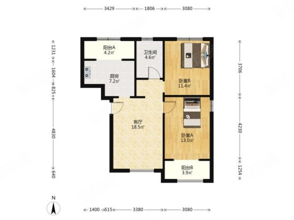 淮兴园2室1厅1卫87.32㎡南北83万