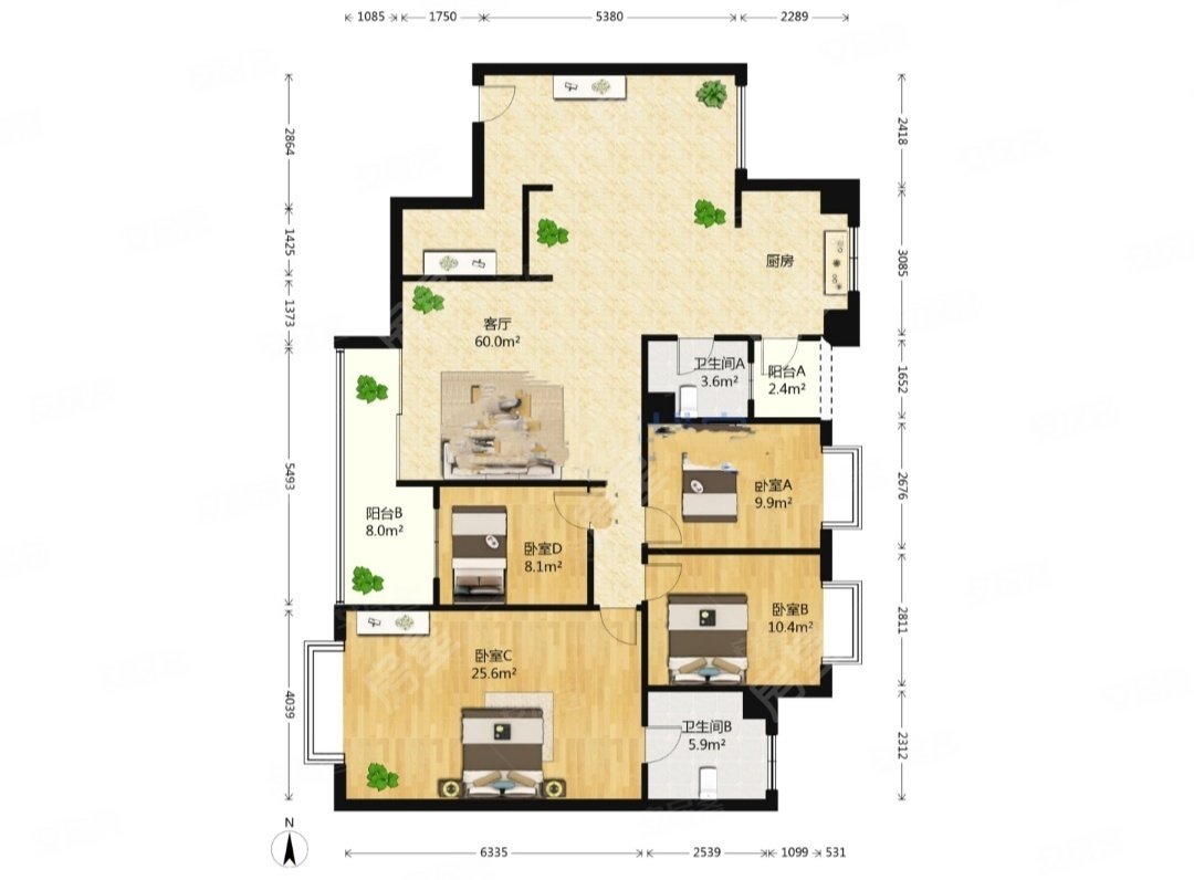金江小区融苑163平4室215万