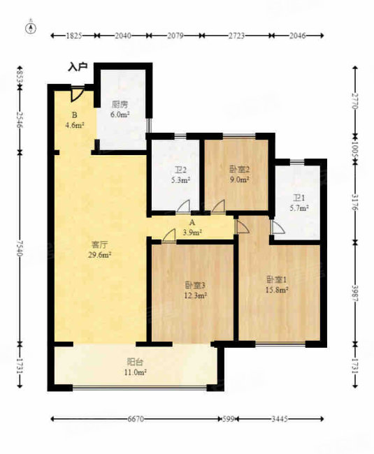 中建钰和城3室2厅2卫114㎡南北168万