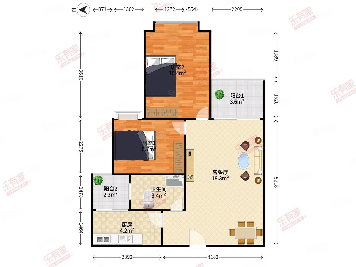 看房方便,京基御景华城二手房,430万,2室2厅,1卫,64.
