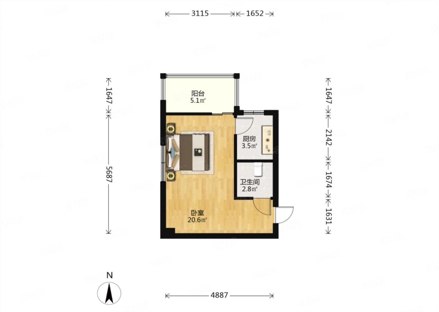 大寨路 华府新桃园 一室带大阳台 光线好 单价低