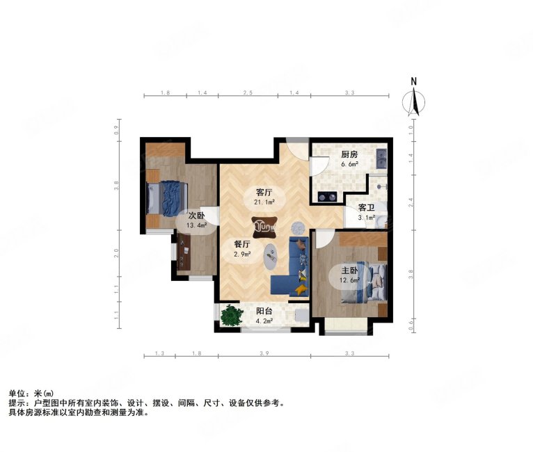 云锦世家(北区)2室2厅1卫88㎡南北127万