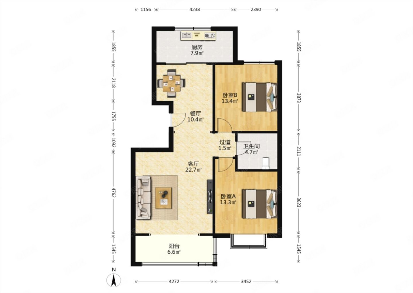 丰华园2室2厅1卫105㎡南北289万