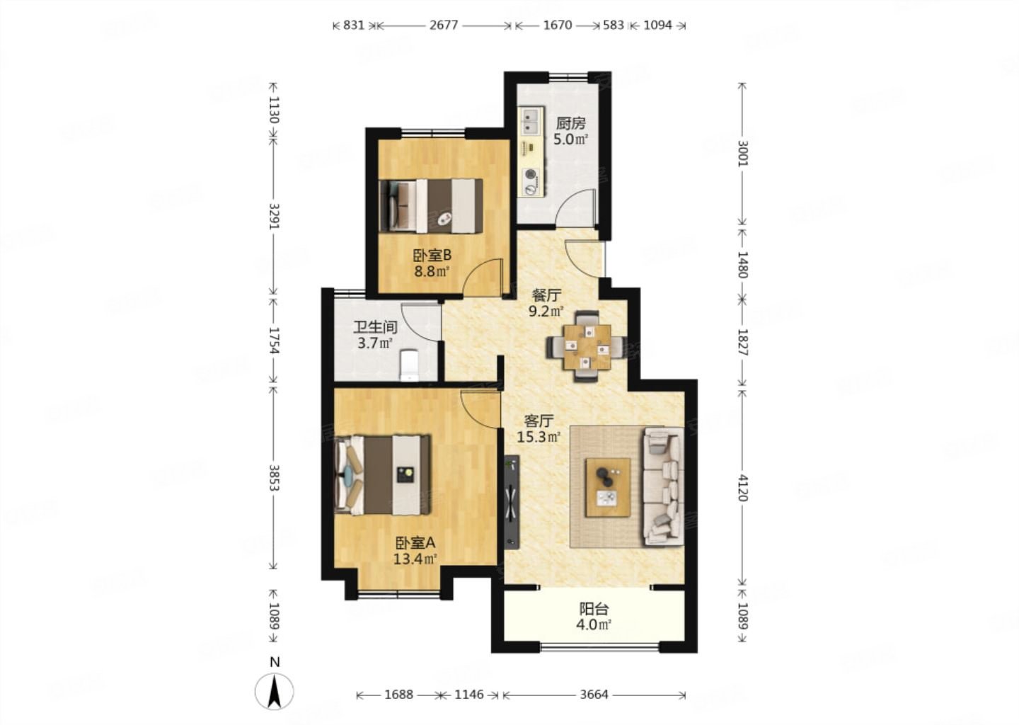 津门正荣府2室2厅1卫81.16㎡南北140万