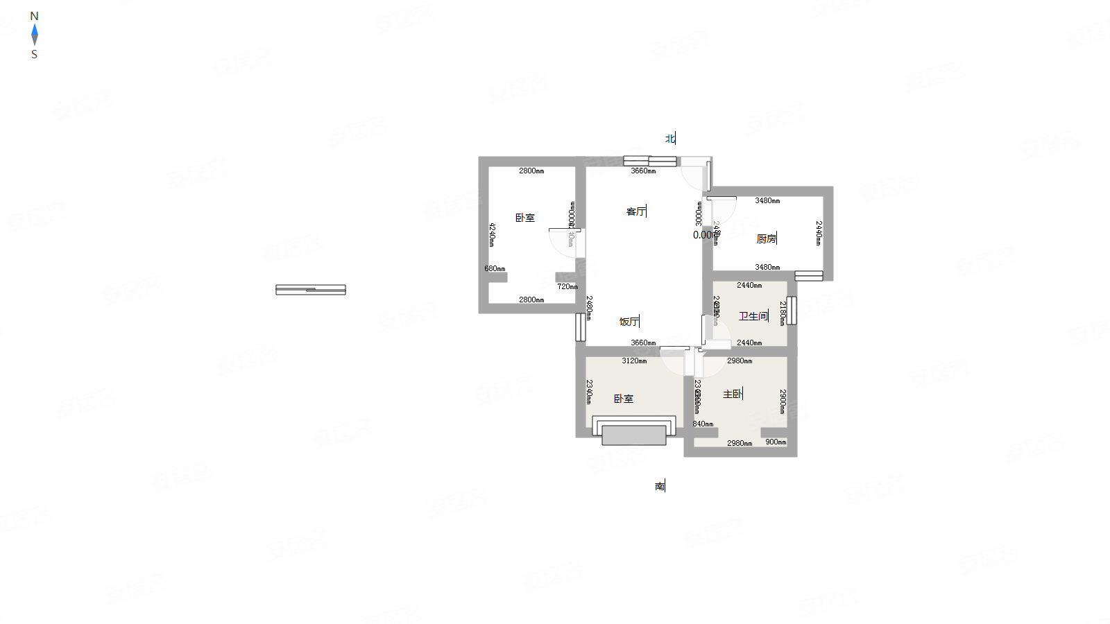 汇仁阳光花园2室2厅2卫76㎡南北62万