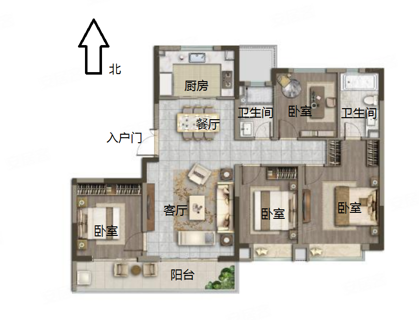 宝龙一城4室2厅2卫137㎡南北449.4万