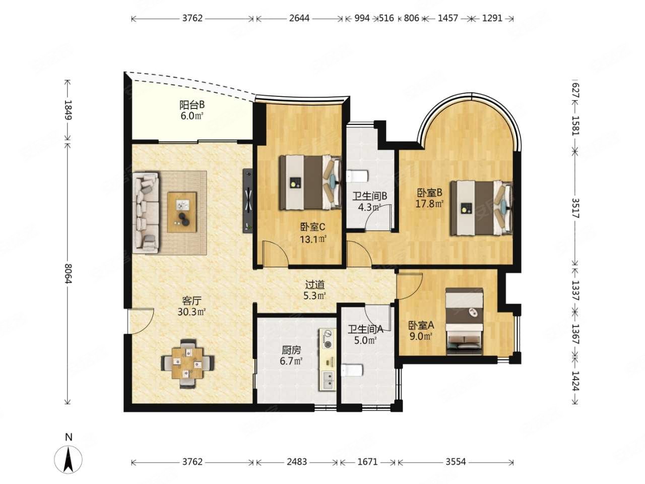逸景翠园 3 房  122 方